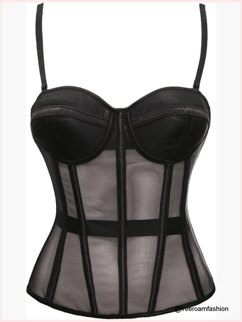 Mesh Overbust Corset, Underwired Padded Bust, Removable Straps, 10 Bones